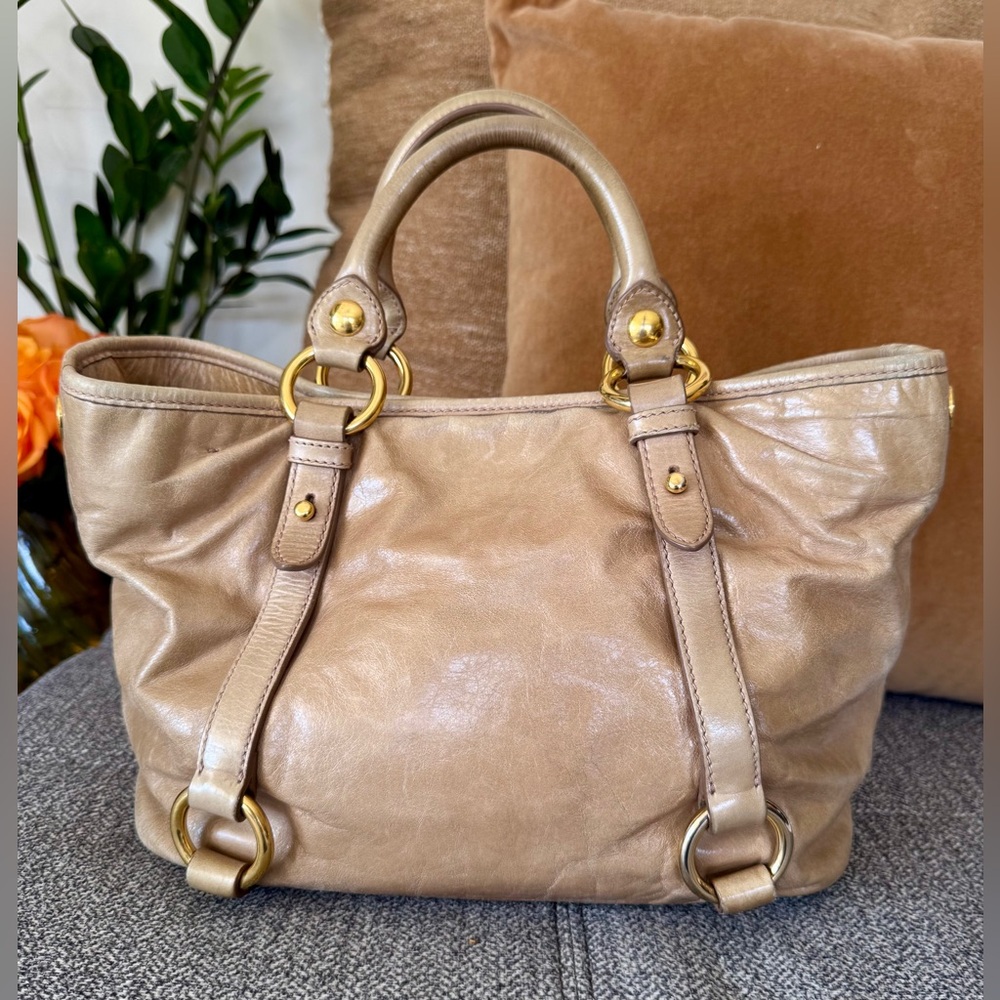 Miu Miu Vitello Lux Tan Leather Satchel with Gold Hardware - Picture 13 of 17